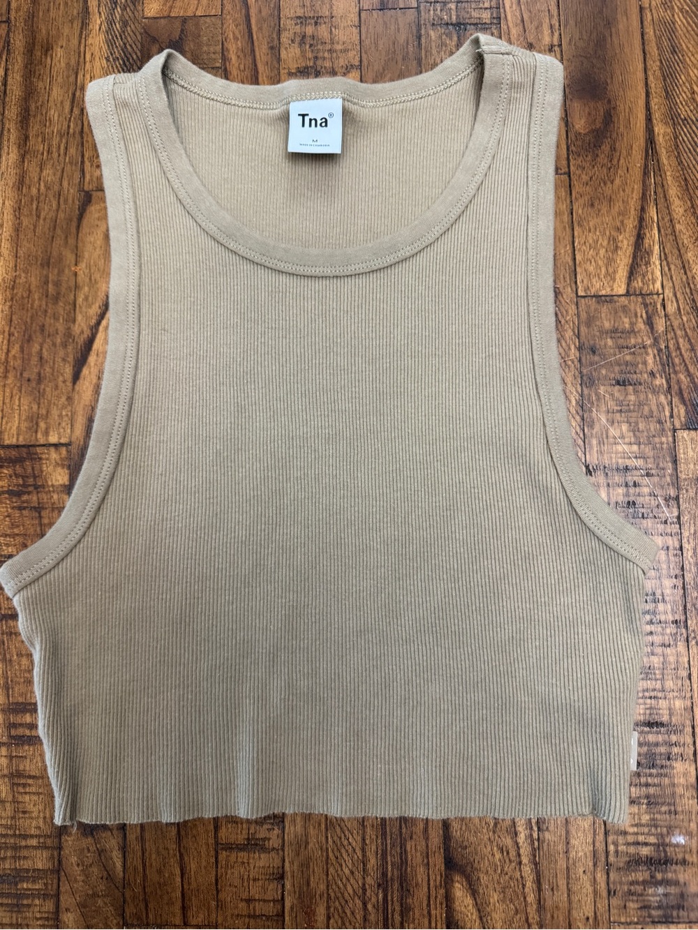 TNA Ribbed Crop Tank Top — Beige Size Medium